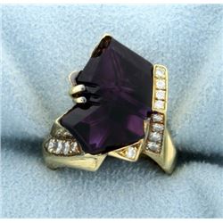 18K Modern Amethyst and Diamond Ring