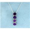 Image 1 : Amethyst and Diamond Sterling Silver Pendant with chain