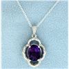 Image 1 : Amethyst and Diamond Pendant in Sterling Silver with Chain