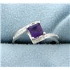 Image 1 : Amethyst and Diamond Ring in Platinum over Sterling Silver