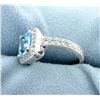 Image 2 : Halo Style Sky Blue Topaz Ring in a Vintage Style Sterling Silver  Mounting