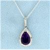 Image 1 : 2 ct Amethyst and Diamond Pendant in Sterling Silver with Chain