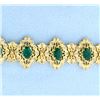Image 2 : Fabulous Victorian Design Emerald and Diamond Bracelet in 14k Gold
