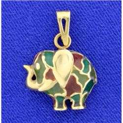 Art Glass Elephant pendant in 14k yellow gold