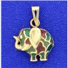 Image 1 : Art Glass Elephant pendant in 14k yellow gold