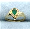 Image 1 : Emerald & Diamond 14k Yellow Gold Ring