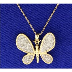 Diamond Butterfly 14k Yellow Gold Necklace