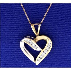 Diamond Heart 10k White & Yellow Gold Pendant with Chain