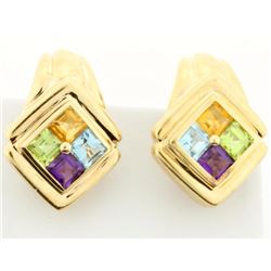 Multi-Color Gemstone 14K French Back Post Earrings