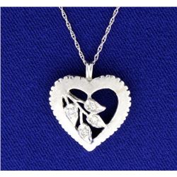 Diamond 14K White Gold Vintage Heart Pendant