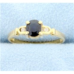 Sapphire & 2 Diamond 14K Yellow Gold Ring