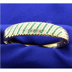 Emerald and Diamond Hinged Bangle, 2.25" in Diameter, 14K bracelet