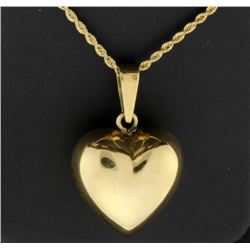 14K Large Puffed Heart Pendant on Chain