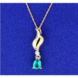 10K Crested Synthetic Emerald & Diamond Pendant