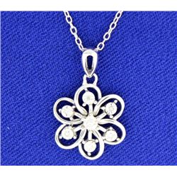 Diamond and Sterling Silver Flower Pendant
