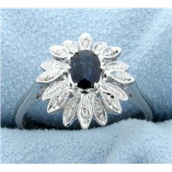 18k White Gold Sapphire and Diamond Flower Ring