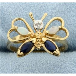Diamond, Sapphire, and Opal Butterfly Ring