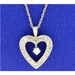 14K White Gold Diamond Heart Pendant on Chain