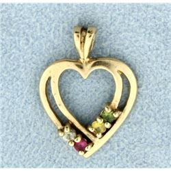 Heart Pendant with Multi-Color Gemstones