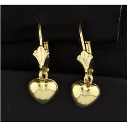 14K Hollow Dangle Heart Earrings