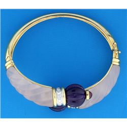Custom 18k gold bracelet with Diamonds, Amethyst, and Cabochon Rubies