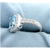 Image 2 : Halo Style Sky Blue Topaz Ring in a Vintage Style Sterling Silver  Mounting