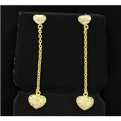 Long Dangle White Sapphire Earrings in 14k Yellow Gold over Sterling Silver