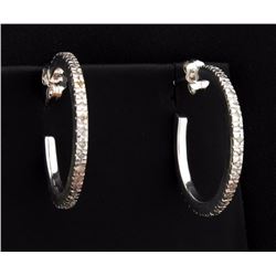 18k White Gold Diamond Hoop Earrings