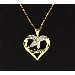 10K Diamond Heart "Mom" Pendant