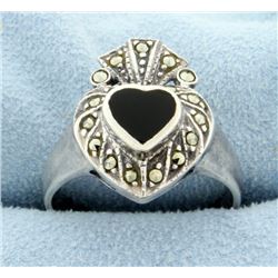 6 Piece Sterling Silver Marcasite Set: 2 Rings, 2 Pins, and 2 Pendants