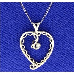 14K Diamond Heart Pendant & 14K Chain