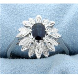 18k White Gold Sapphire and Diamond Flower Ring