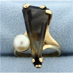 Smoky Quartz and Pearl Ring