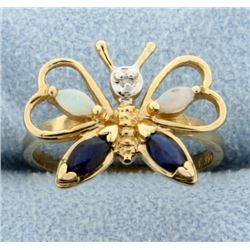 Diamond, Sapphire, and Opal Butterfly Ring