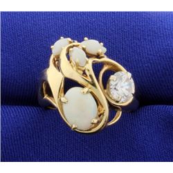 Opal & White Sapphire Ring