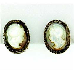 Vintage Sterling Silver Cameo Clip-On Earrings