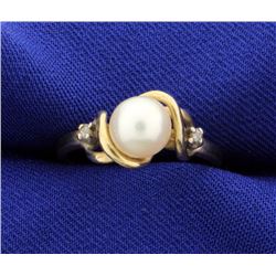 10K Pearl & Diamond Ring