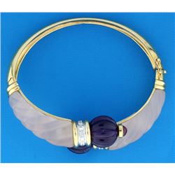 Custom 18k gold bracelet with Diamonds, Amethyst, and Cabochon Rubies