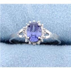 Sterling silver ring with lab Tanzanite & Diamonds