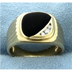 10K Onyx and 3 Diamond Ring