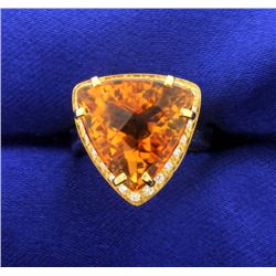 Trillion Cut Citrine & Diamond 18K gold Ring