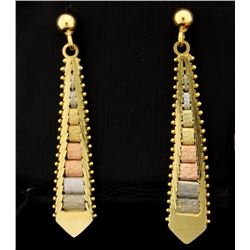 Rose, White and Yellow Gold Dangle Earrings