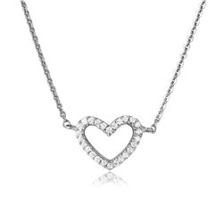 Sterling Silver Rhodium Plated CZ Open Heart Necklace - DIN00054RH