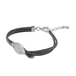 Sterling Silver Black Rhodium Plated Italian Bracelet With Micro Pave CZ Curved Accent ITB00206BLK/R