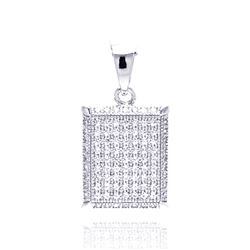 Sterling Silver Rhodium Plated Square Micro Pave CZ Dangling Pendant acp00053
