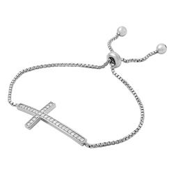 Sterling Silver Rhodium Plated CZ Cross Box Chain Lariat Bracelet - BGB00273