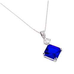 Sterling Silver Rhodium Plated Blue CZ Square Pendant BGP00726
