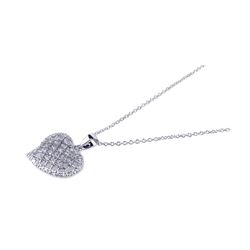 Sterling Silver Clear CZ Rhodium Plated Heart Pendant Necklace bgp00130