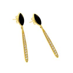 Sterling Silver Gold Plated Black Marquise Stretched Oval CZ Dangling Stud Earring BGE00400