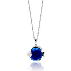 Brass Rhodium Plated Blue CZ Fish Necklace sbp0004